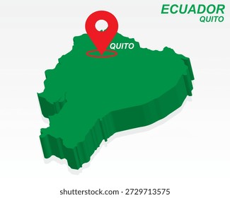Ecuador Stadtplan Vektor, Quito Hauptstadt Marker auf Grün 3D Country Shape, Ecuador Infografik Design, editierbare Zielzeiger Ecuador Geografie