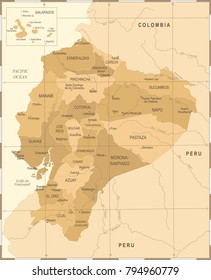 Ecuador Map - Vintage High Detailed Vector Illustration