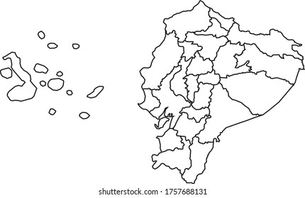 Ecuador map in white color and black border on white background. Vector illustration.