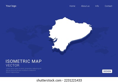 Ecuador map white on dark blue background 3d isometric vector illustration.