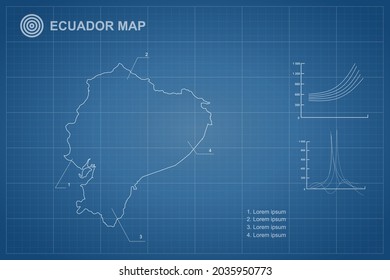 Ecuador Map - World Map International vector template with outline style and white color isolated on blueprint background - Vector illustration eps 10