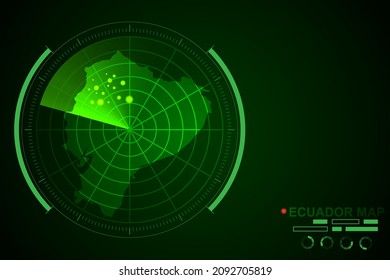 Mapa de Ecuador - Mapa Mundial Plantilla vectorial Internacional con el estilo de radar de círculo futurista HUD, GUI, interfaz de interfaz de usuario aislada en fondo verde oscuro - Ilustración vectorial eps 10