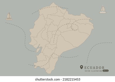 Ecuador Map - World Map International vector template High detailed with brown color isolated on grey background including simple point of location, wind, boat icon - Vector illustration eps 10