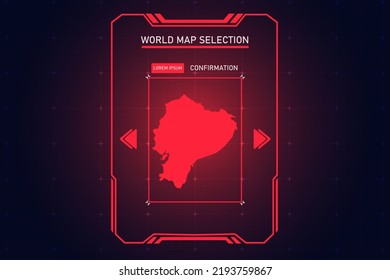 Mapa de Ecuador - Mapa Mundial Plantilla vectorial Internacional con Color Rojo en el estilo de perspectiva y HUD, GUI, interfaz de interfaz de usuario aislada en el fondo negro para el diseño - Ilustración vectorial eps 10