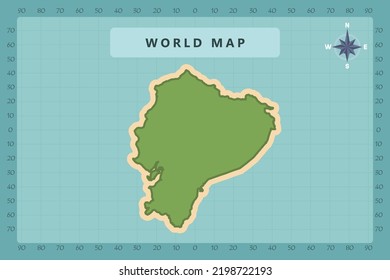 Ecuador Map - World Map International vector template High detailed with green and cream color isolated on blue background including Compass Rose icon - Vector illustration eps 10
