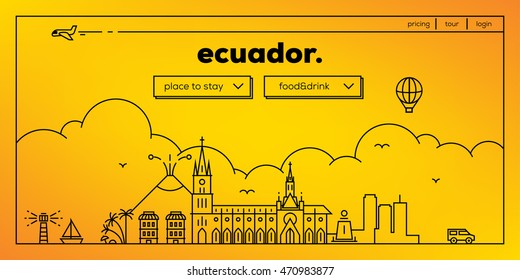 Ecuador Modern Web Banner Design with Vector Linear Skyline