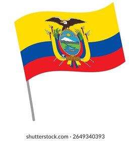 Ecuador national flag flutters with flagpole