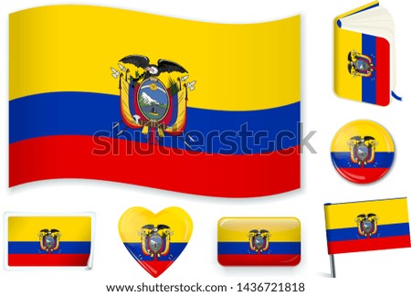 Ecuador national flag. Vector illustration. 3 layers. Shadows, flat flag, lights and shadows. Collection of 220 world flags. Accurate colors. Easy changes.