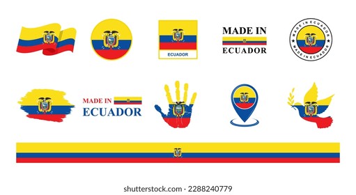 Juego de iconos de banderas nacionales de Ecuador. Etiquetas con banderas ecuatorianas. Ilustración del vector