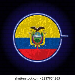 Ecuador neon grunge flag on wall backgrond. Vector illustration.