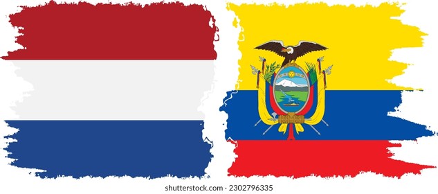 Ecuador and Netherlands grunge flags connection, vector