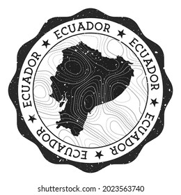 Ecuador outdoor stamp. Round sticker with map of country with topographic isolines. Vector illustration. Can be used as insignia, logotype, label, sticker or badge of the Ecuador.