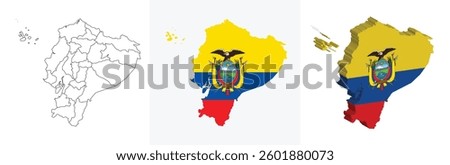 Ecuador outline, fill with flag and 3d map