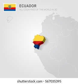 Ecuador painted with flag drawn on a gray map.