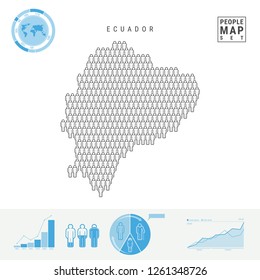 Ecuador People Icon Map. People Crowd in the Shape of a Map of Ecuador. Stylized Silhouette of Ecuador. Population Growth and Aging Infographic Elements. Vector Illustration Isolated on White.
