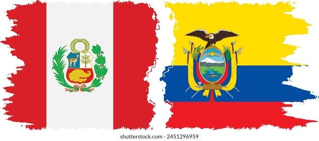 Ecuador and Peru grunge flags connection, vector