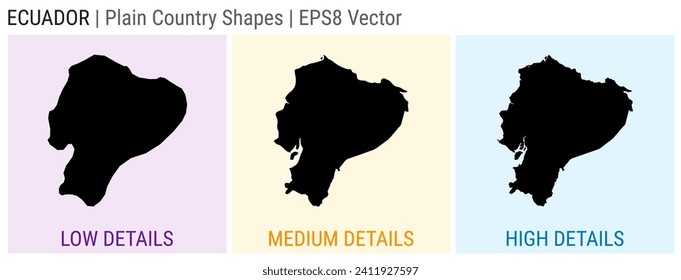Ecuador - forma de país liso. Mapas detallados bajos, medios y altos de Ecuador. Ilustración del vector EPS8.