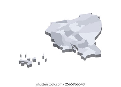 Ecuador political map of administrative divisions - provinces. 3D isometric blank vector map in shades of grey.