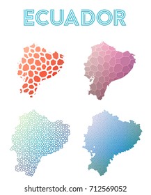 Ecuador polygonal map. Mosaic style maps collection. Bright abstract tessellation, geometric, low poly, modern design. Ecuador polygonal maps for infographics or presentation.