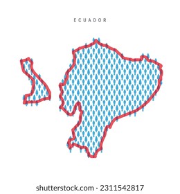 Mapa poblacional de Ecuador. Las figuras pegajosas en el mapa del pueblo ecuatoriano con la negrita roja y translúcida frontera del país. Patrón de iconos de hombres y mujeres. Ilustración vectorial aislada. Trazo editable.