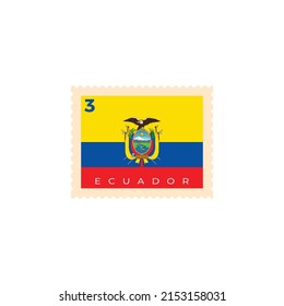 Ecuador postage stamp. Ecuador National Flag Postage Stamp. Stamp with official country flag pattern and countries name vector illustration