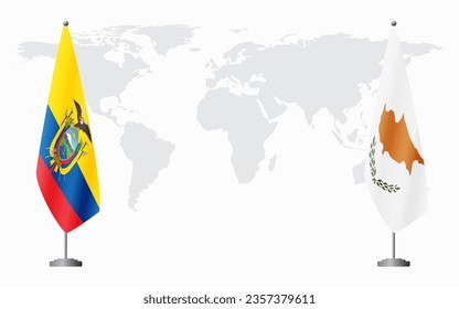Ecuador and Republic of Cyprus flags for official meeting against background of world map.