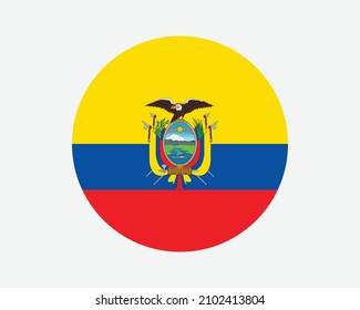 Ecuador Round Country Flag. Circular Ecuadorian National Flag. Republic of Ecuador Circle Shape Button Banner. EPS Vector Illustration. svg