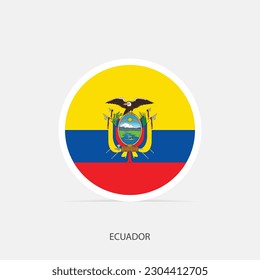 Icono de bandera redonda de Ecuador con sombra.
