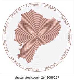 Ecuador round logo design. Country shape built of rings. Ecuador text around the country. Vector illustration.