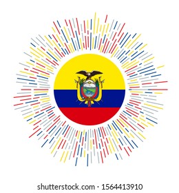 Ecuador sign. Country flag with colorful rays. Radiant sunburst with Ecuador flag. Vector illustration.