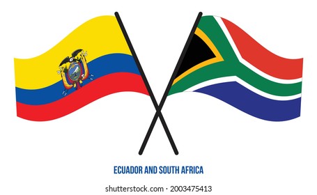 Ecuador and South Africa Flags Crossed And Waving Flat Style. Official Proportion. Correct Colors.