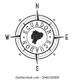 Ecuador Stamp Map Compass Adventure. Illustration Travel Country Symbol. Seal Expedition Wind Rose Icon.