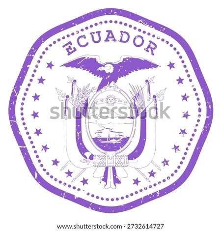 Ecuador stamp with state seal or coat of arms, travel stamp, shabby postmark of Ecuador, vector
