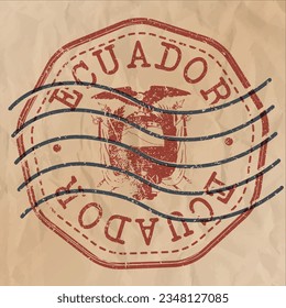 Ecuador Stamp Travel Passport. Design Retro Symbol Country. Old Vintage Postmark.