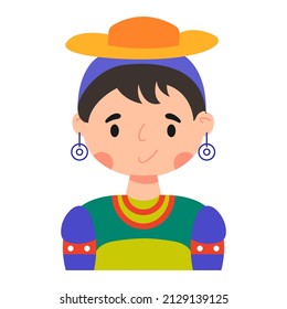 Ecuador traditional culture dress. Female colorful vector 
