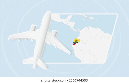 Ecuador Travel Illustration with Plane and National Flag. Ideal for travel agencies, promotional materials, or geographic content related to Ecuador.