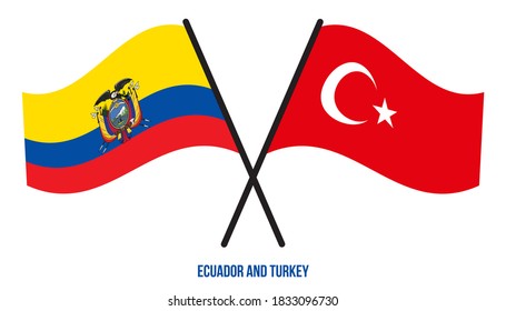 Ecuador and Turkey Flags Crossed And Waving Flat Style. Official Proportion. Correct Colors.
