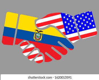 Ecuador and USA flags Handshake vector