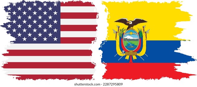 Conexión de banderas de grifo de Ecuador y Estados Unidos, vector