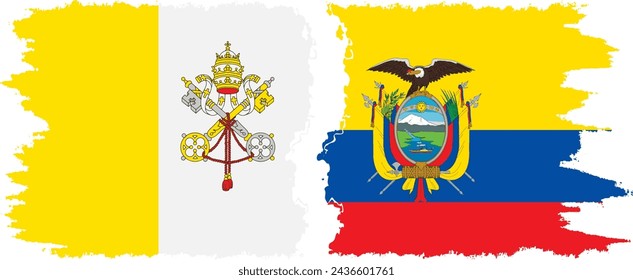 Ecuador and Vatican grunge flags connection, vector