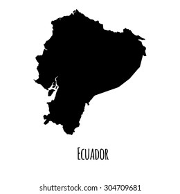 Ecuador vector black outline map with caption on white background. 