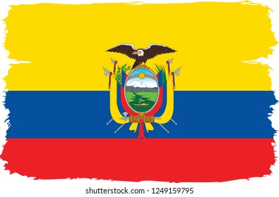 Ecuador vector grunge brush stroke with  national flag and contour map. 