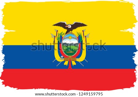 Ecuador vector grunge brush stroke with  national flag and contour map. 