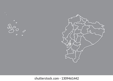 Ecuador vector map with border lines of provinces using gray color on dark background illustration