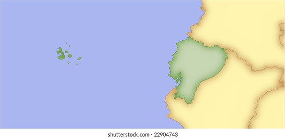 Ecuador, vector map, with borders of surrounding countries. 5 named layers, fully editable.