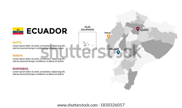 Ecuador vector map
infographic template. Slide presentation. Global business marketing
concept. South America country. World transportation geography
data. 