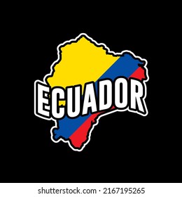 Ecuador vector map silhouette illustration isolated on black background. Sticker, made in Ecuador, map, silhouette, flag, emblem, identity, nation.