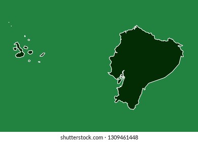 Ecuador vector map with single border line boundary using green color area on dark background illustration