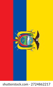 Ecuador vertical flag in official colors, dimensions and aspect ratio. Vector flag symbolizing national pride, identity, heritage, patriotism and authority