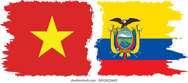 Ecuador and Vietnam grunge flags connection, vector